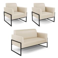 Sofá Namoradeira com 2 Poltronas Base Industrial Alta Preto Marisa Corino D03 - D'Rossi