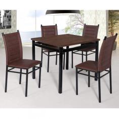 Conjunto Sala de Jantar Tokio Mesa Riviera 4 Cadeiras Art Panta Preto/Castanho Rust