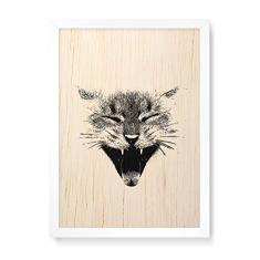 Arte Maníacos Quadro Decorativo em Madeira Gato Miau - 23x16,25cm (Moldura caixa em laca branca)