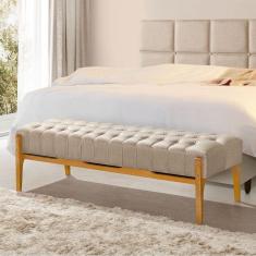 Recamier Base Em Madeira Puerto 1,50m Capitonê Linho Bege - Bege