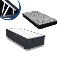Cama Box Baú Solteiro Colchão Espuma D33 + Box Cinza Sintético 53x78x188
