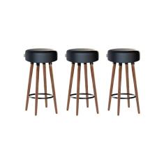 Kit 3 Banquetas Alta Pés Palito Roma Preto 70cm