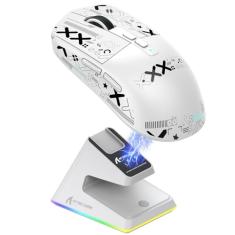 X6 Superlight Mouse para jogos sem fio com base de carregamento RGB magnética, mouse ultraleve de 49 g PixArt PAW3395, 26000DPI, Tri-Mode 2.4G/USB-C com fio/mouse Bluetooth, fita adesiva