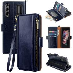 Antsturdy Capa carteira feminina compatível com Samsung Galaxy Z Fold 3 5G com 【S Pen Holder】 Capa de telefone com alça de couro PU com bloqueio de RFID Flip Folio Cover Slots de crédito masculina,