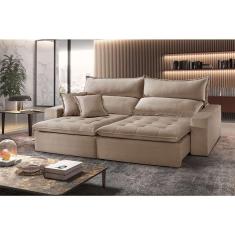 Sofá Retrátil e Reclinável 230m Bella Veludo Bege