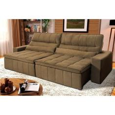 Sofá Retrátil Reclinável Supremo 2,10m Suede Velut Bege Molas no Assento - King House