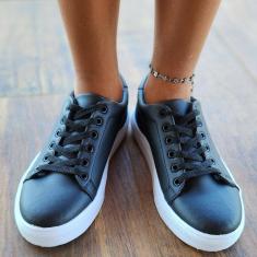 Tenis Feminino Preto Sapato Casual Feminino Anti-Derrapante com Solado de Borracha Anti-Derrapante.