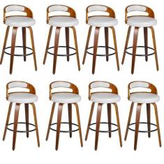Kit 8 Banqueta para Cozinha Alta Giratória Madeira Roma Branco