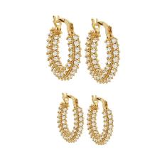 Kit 2 Pares de Brinco de Argola Em Ouro 18k Com Zircônias