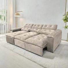 Sofá Retrátil e Reclinável 2,75m em Tecido Veludo C/ Pillow nos Braços