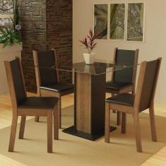 Conjunto Sala de Jantar Madesa Aline Mesa Tampo de Vidro com 4 Cadeira