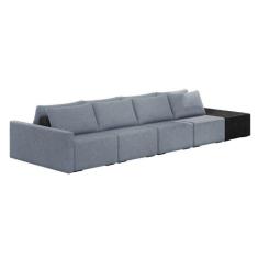 Sofá Ilha 4 Lugares Living 472cm Modulado para Sala Lary Linho/PU Pto 