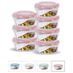 Kit Conjunto 7 Potes Vidro Hermético Tampa Plástico Marmita Mantimento