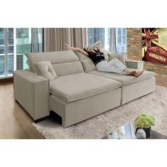 Sofá Londres 3.00m Retrátil e Reclinável Pillow Top - Sofisticato, beg