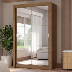 Guarda-Roupa Solteiro 2 Portas de Correr com Espelhos 4 Gavetas Rustic Vivare Plus Madesa