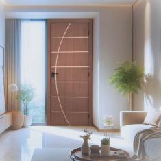 KIt Porta de Madeira Decorada 215x74cm Batente 7cm Neblina Ipê