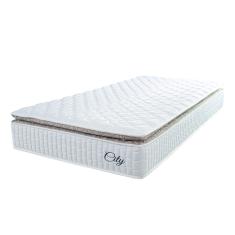 Colchão Solteiro Molas Ensacadas City Pillow Top 88x188x23cm Branco/Bege Hellen - Suporta até 110kg por Pessoa