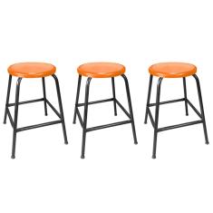 Kit 3 Bancos Banqueta Bar 55cm Empilhavel Para Lanchonete Mesa Cozinha Laranja