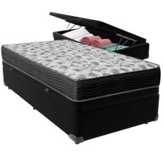 Cama Box Baú Preto E Colchão Iso100 Espuma D33 Solteiro Ortobom