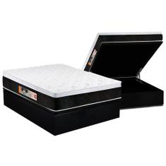Cama Box Baú Casal: Colchão Espuma D45 Castor Black E White Air Euro Pillow + Base Black(138X188)