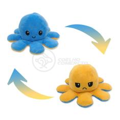 Polvo Reversível Bipolar de Pelúcia Humor Feliz e Bravo 2 em 1 TikTok Fofinho Macio - Azul e Amarelo