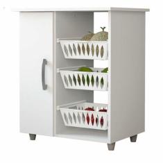 Balcão Multiuso 4571 MDP 1 Porta  3 Cestas Móveis Sul, Branco