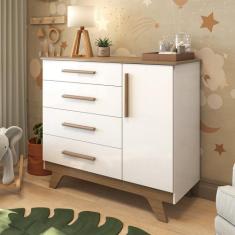 Cômoda Infantil 1 Porta 4 Gavetas 119cm 100% MDF Kakau Retrô Espresso 