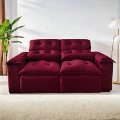 Sofá Retrátil e Reclinável 2,00m em Tecido Veludão C/ Pillow nos Braço