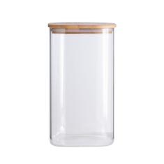 Pote De Mantimentos Quadrado Flat 1400Ml Tampa Bambu Oikos