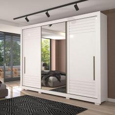 Guarda Roupa MDF Casal 3 Portas de Correr Espelho e 6 Gavetas Vitória Panan Móveis Branco