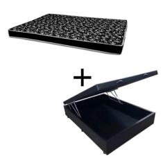 Cama Box Baú Viúva 128 Tecido Sintético Preto Com Colchão Hamburgo Bello Box - 100% Espuma - D28 Preto 55x128x188