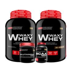 Kit 2X Whey Protein Waxy Whey 2Kg + Glutamina 300G + Bcaa 1800 120 Cáp