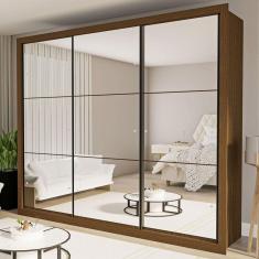 Guarda-Roupa Casal Ravena 3 Portas de Correr Espelhada Freijó - Minastex