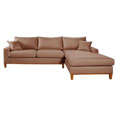 Sofa Living California 4 Lugares Chaise Lado Esquerdo Revestido Linho Base Madeira