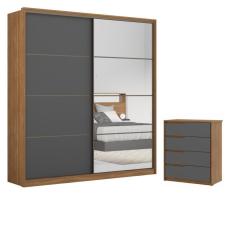 Conjunto Quarto Guarda Roupa com Espelho Comoda Napolis