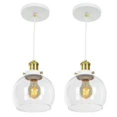 kit 2 Lustre Pendente Château Bola Media Vidro Branco/Gold - MARRYLUZ