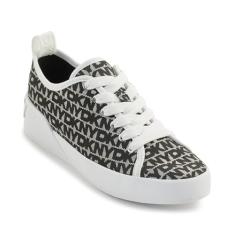 DKNY Tênis feminino de malha sem cadarço, Branco/preto, 38