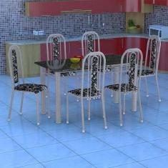 Conjunto de Mesa com 6 Cadeiras Granada Prata e Preto Floral GR - Fabo