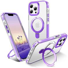 UMIONE Capa magnética para iPhone 11 Pro com suporte e anel de dedo, compatível com magsafe, placa rígida transparente à prova de choque, capa inteira, universal para meninos e meninas 5,8 - roxo