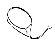 Gargantilha Dupla Choker Couro Duas Voltas Folha Bijuterias