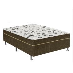 Cama Box Casal Suede Marrom + Colchão Casal Suede Marrom Espuma 138x188x55