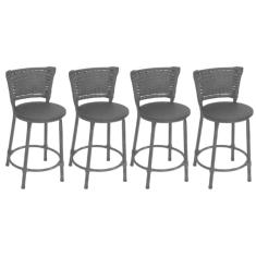 Kit 4 Banquetas Baixas Preta com Encosto Junco Preto Assento Preto