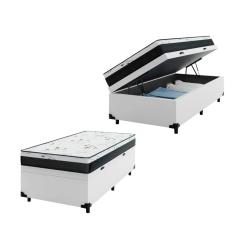 Cama Box Baú Solteiro 88 Tecido Sintético Branco com Colchão Espuma D33 One Face - Bello Box - 58X88X188