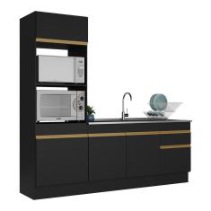Armário de Cozinha Compacta V2113 5 Portas 1 Gaveta MDP 212cm Preto Texturizado com Rodapé