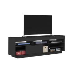 Rack Treviso Preto para Tv até 47 Polegadas, Pés com Rodízios, Porta Deslizante, Prateleira e Nichos - Artely