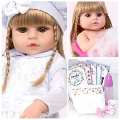 Boneca Reborn Loira Princesa Completa Com Vários Acessórios - Cegonha 