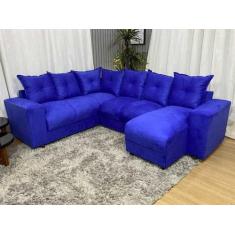 Sofá de Canto Para Sala Tecido Suede Macio Azul 910 Áustria - Alpoim