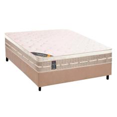 Cama Box Casal: Colchão Molas Castor Tecnopedic Premium + Base Crc Suede Bege(138X188)