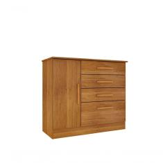 Cômoda Chicago 4 Gavetas 1 Porta em MDF com Corrediças Telescópicas e Puxadores Plásticos para Quarto