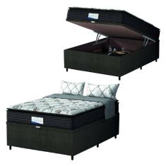 Cama Box Baú Colchão Casal Probel Molas Ensacadas Granville Pillow Top 138x188x69cm Marrom / Branco - Suporta até 110kg por Pessoa